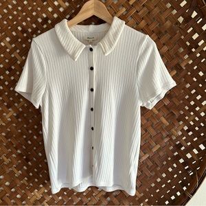 Madewell ribbed collar button down white polo shirt Large